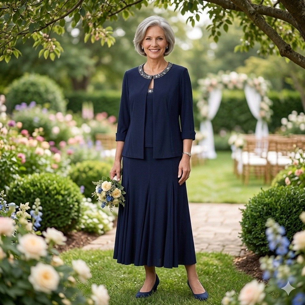 Jeanne Alexander Women 2 Piece Dress Set Size 16WP Navy Blue Mother of the Bride